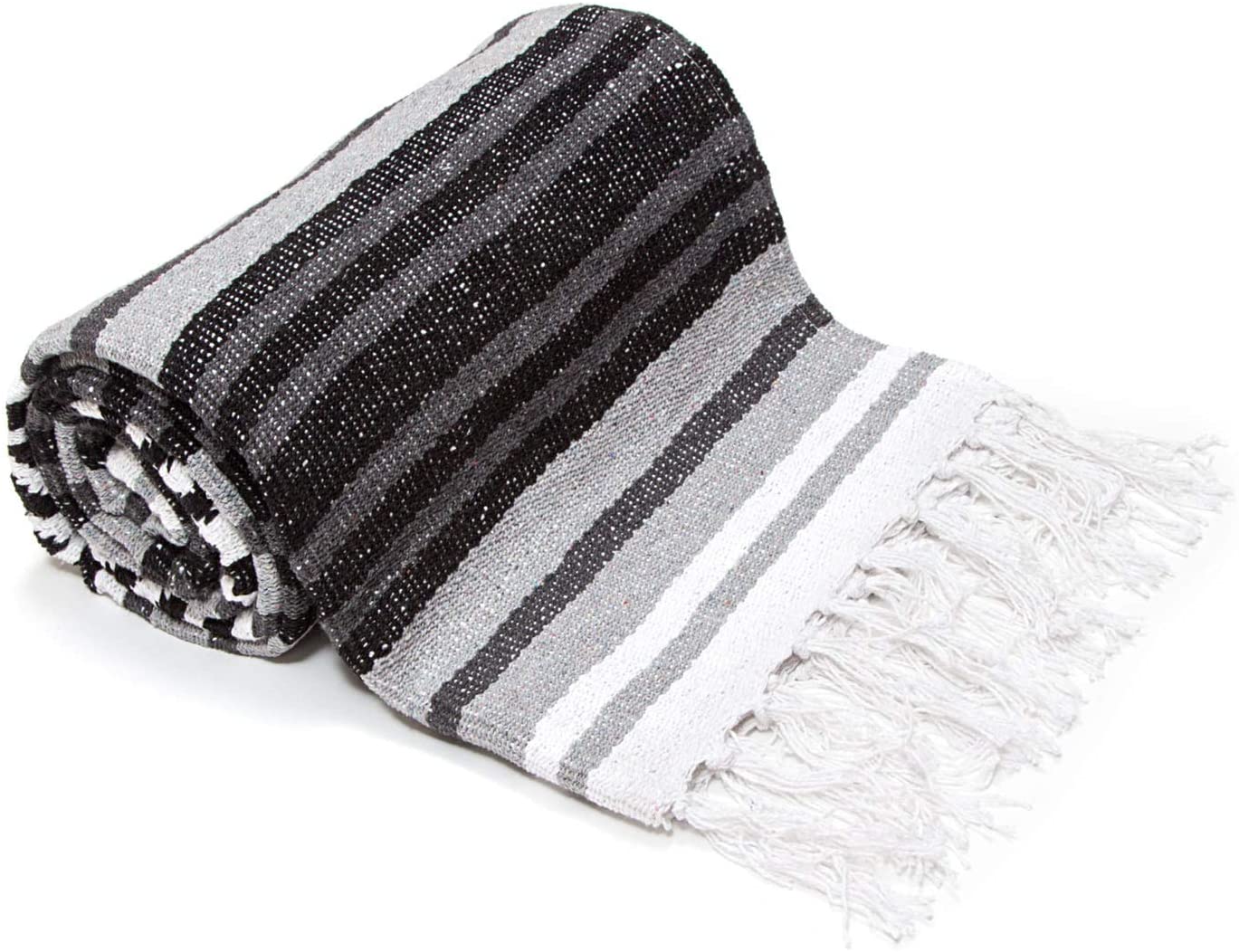 Americanflat Authentic Mexican Yoga Blanket - Soft Woven Cotton and Polyester Falsa Blanket in Gray Striped