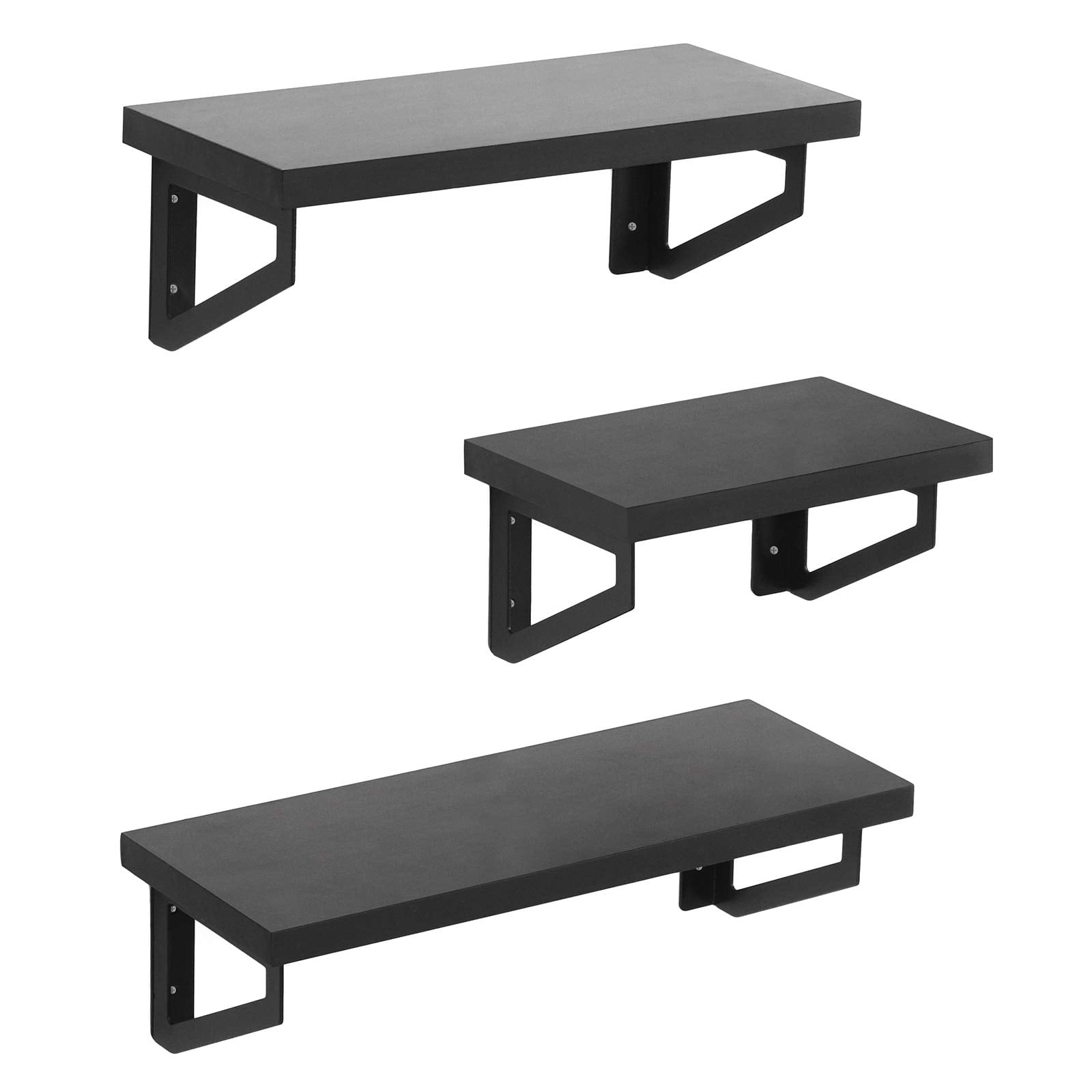Americanflat Black Floating Shelves Set of 3 - Composite Wood Wall Mounted with Metal Brackets Display Ledges for Bedroom, Living Room, Bathroom, Kitchen, and Office