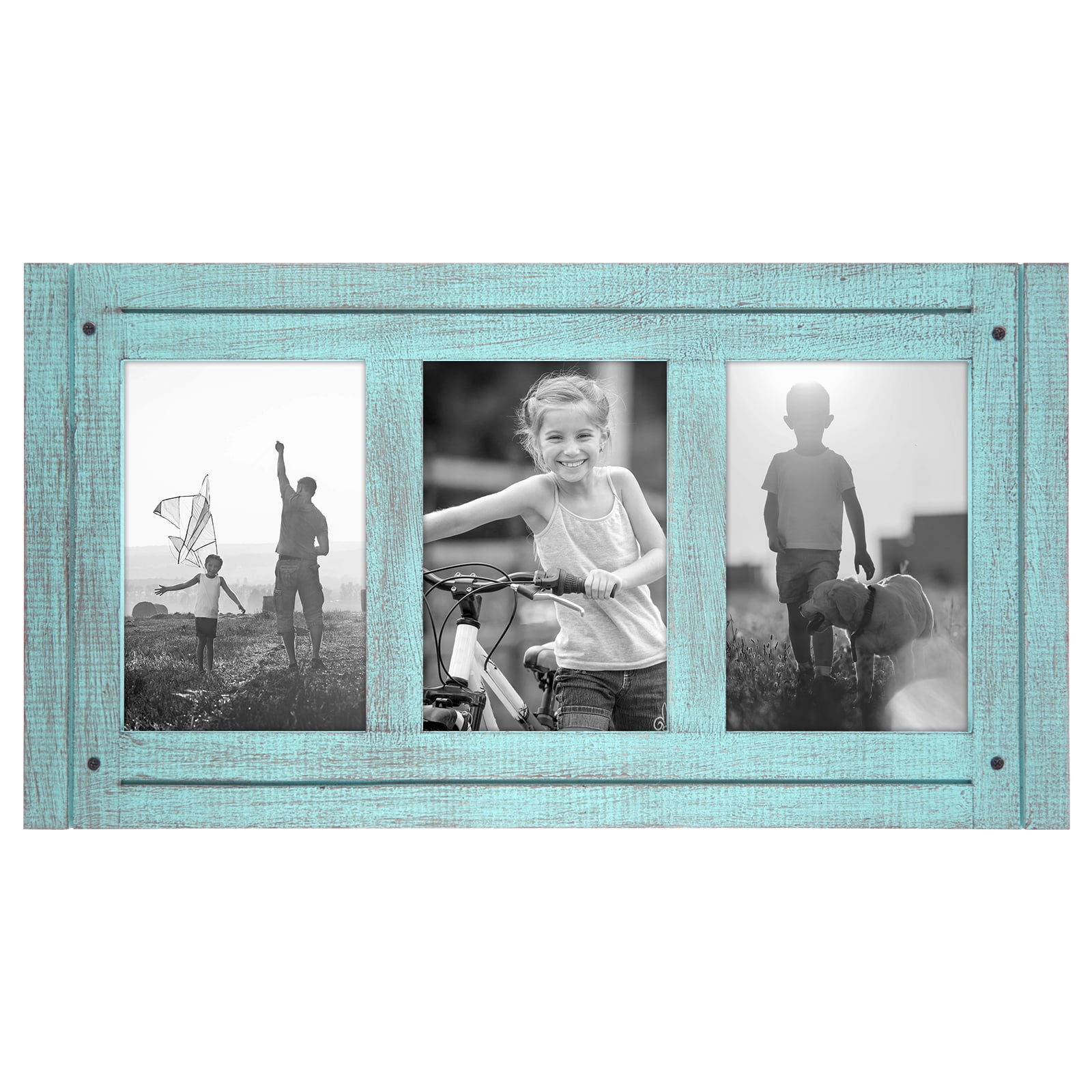 Americanflat 4x6 Collage Picture Frame with Glass distressed photos comes ready built hangers stand mantel - Blue