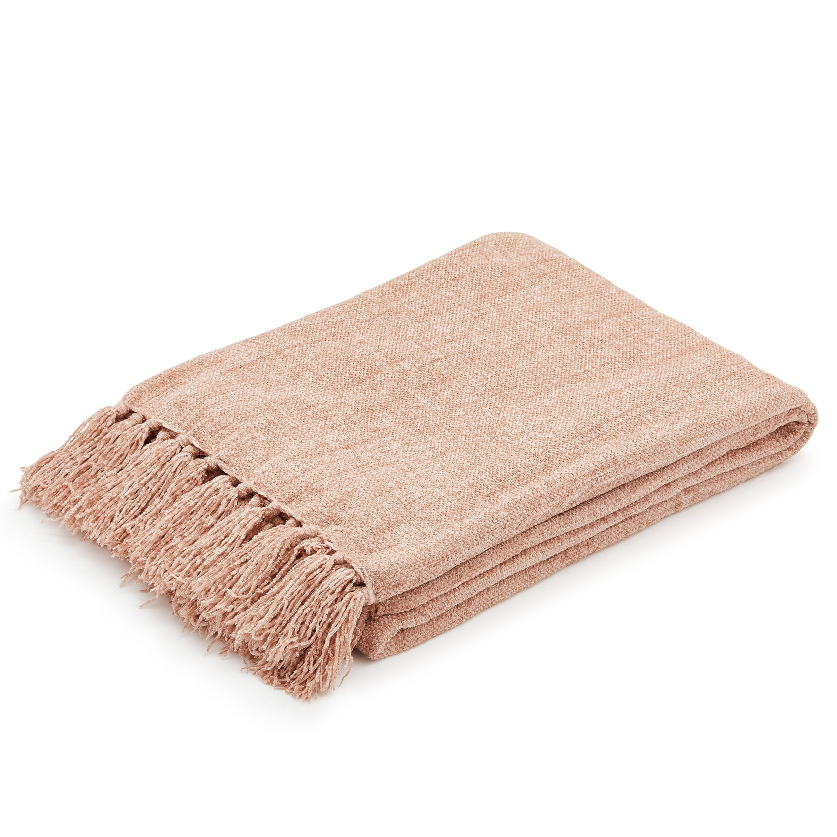 Americanflat Chenille Throw Blanket in Blush Pink - Breathable Polyester with Decorative Fringe - Wrinkle and Fade Resistant - 50" x 60"