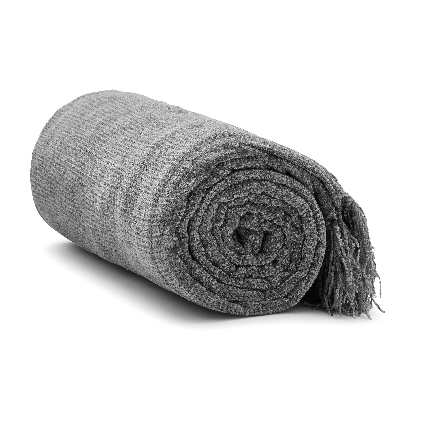 Americanflat Chenille Throw Blanket in Dark Grey - Breathable Polyester with Decorative Fringe - Wrinkle and Fade Resistant - 50" x 60"