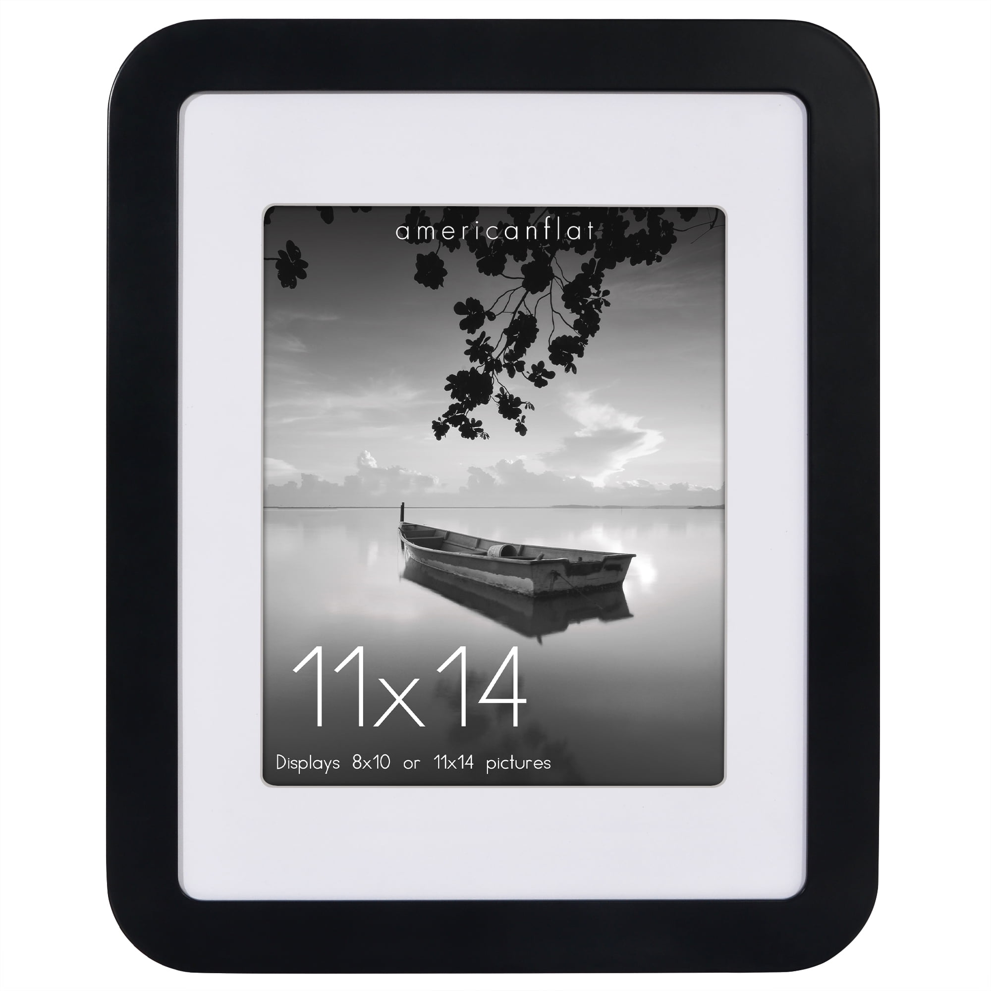 Black 11x14 Curved Corner Photo Frame with Mat & Glass