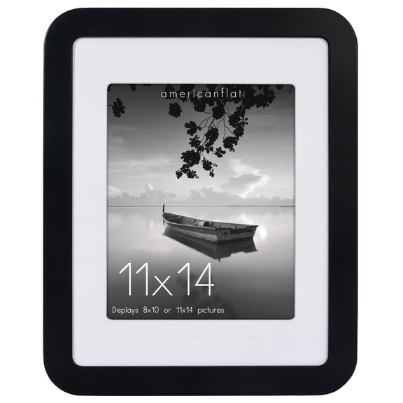 Americanflat 11x14 Picture Frame with Shatter-Resistant Glass with 8x10 Mat Round Corner Molding Mod - Black