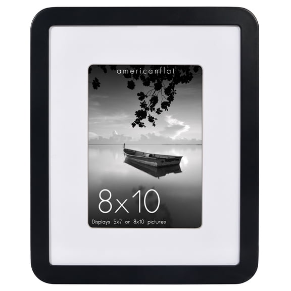 Americanflat Curved Corner Photo Frame With Mat & Shatter-Resistant Glass - 8x10 - Black