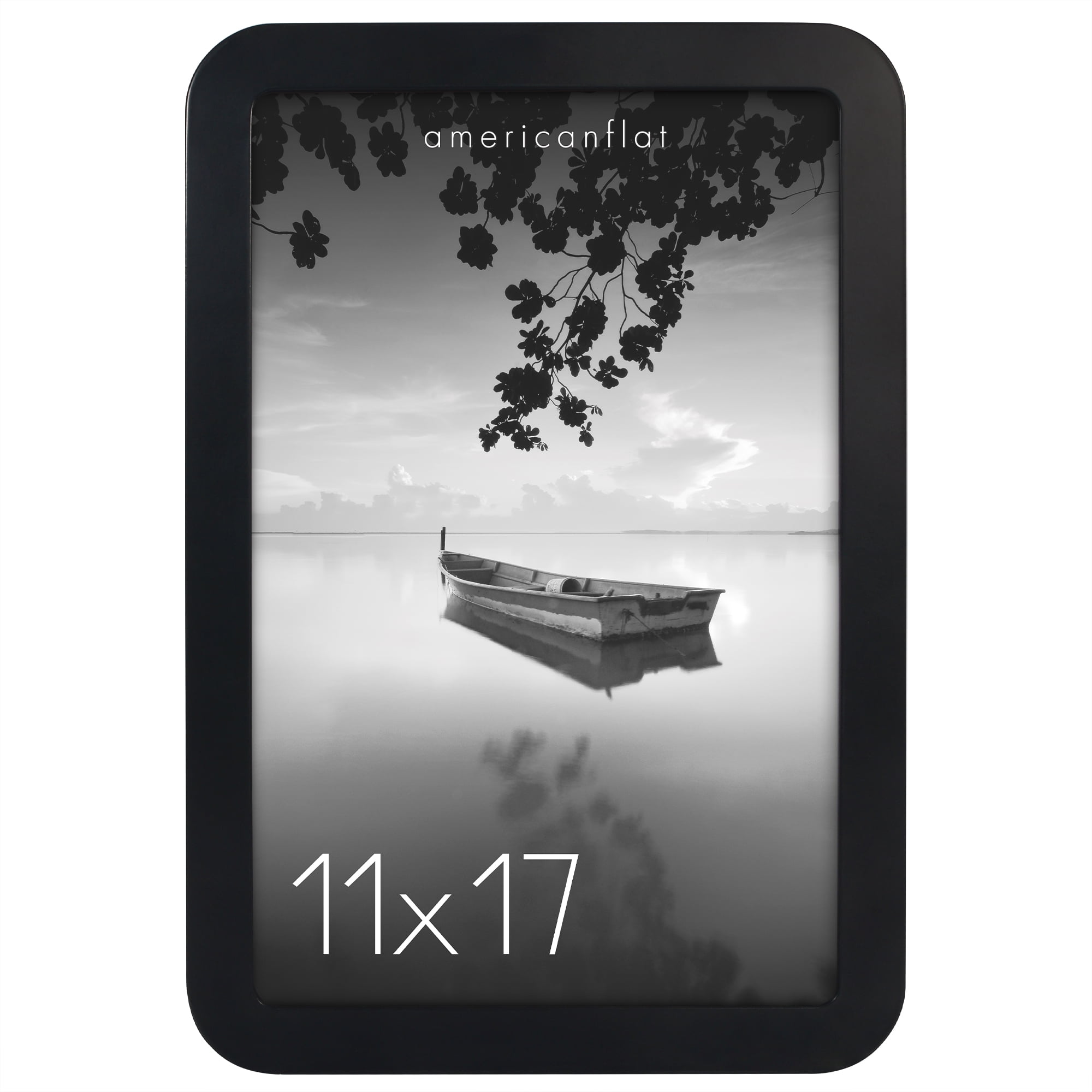 Americanflat 11x17 Picture Frame with Shatter-Resistant Glass Round Corner Molding Mod Collection - Black