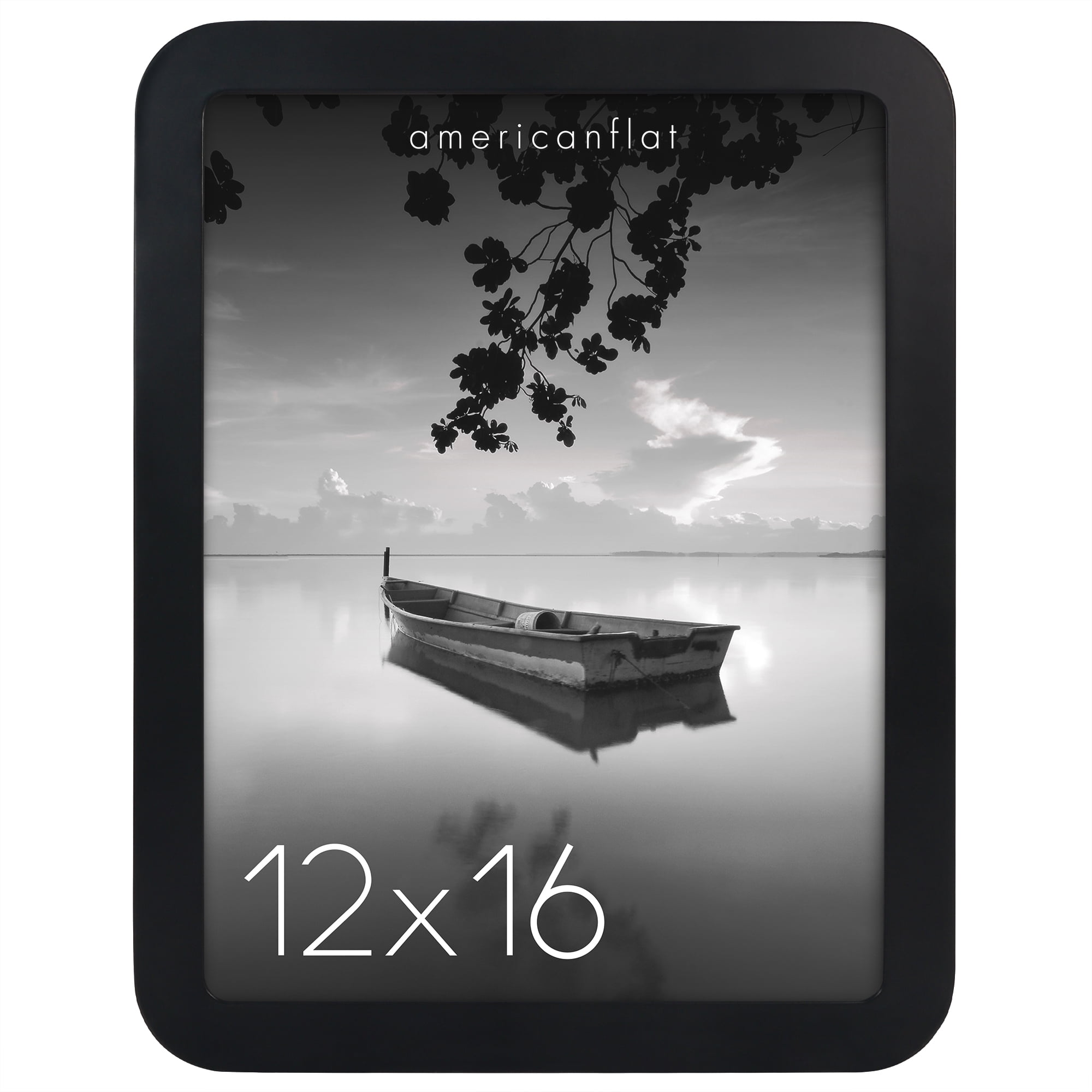 Americanflat 12x16 Picture Frame with Shatter-Resistant Glass Round Corner Molding Mod Collection - Black