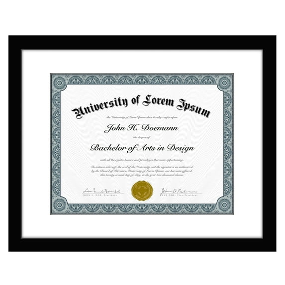 Americanflat Diploma Frame - 11x14 with 8.5x11 Mat for Diploma - Wood + Glass - Black