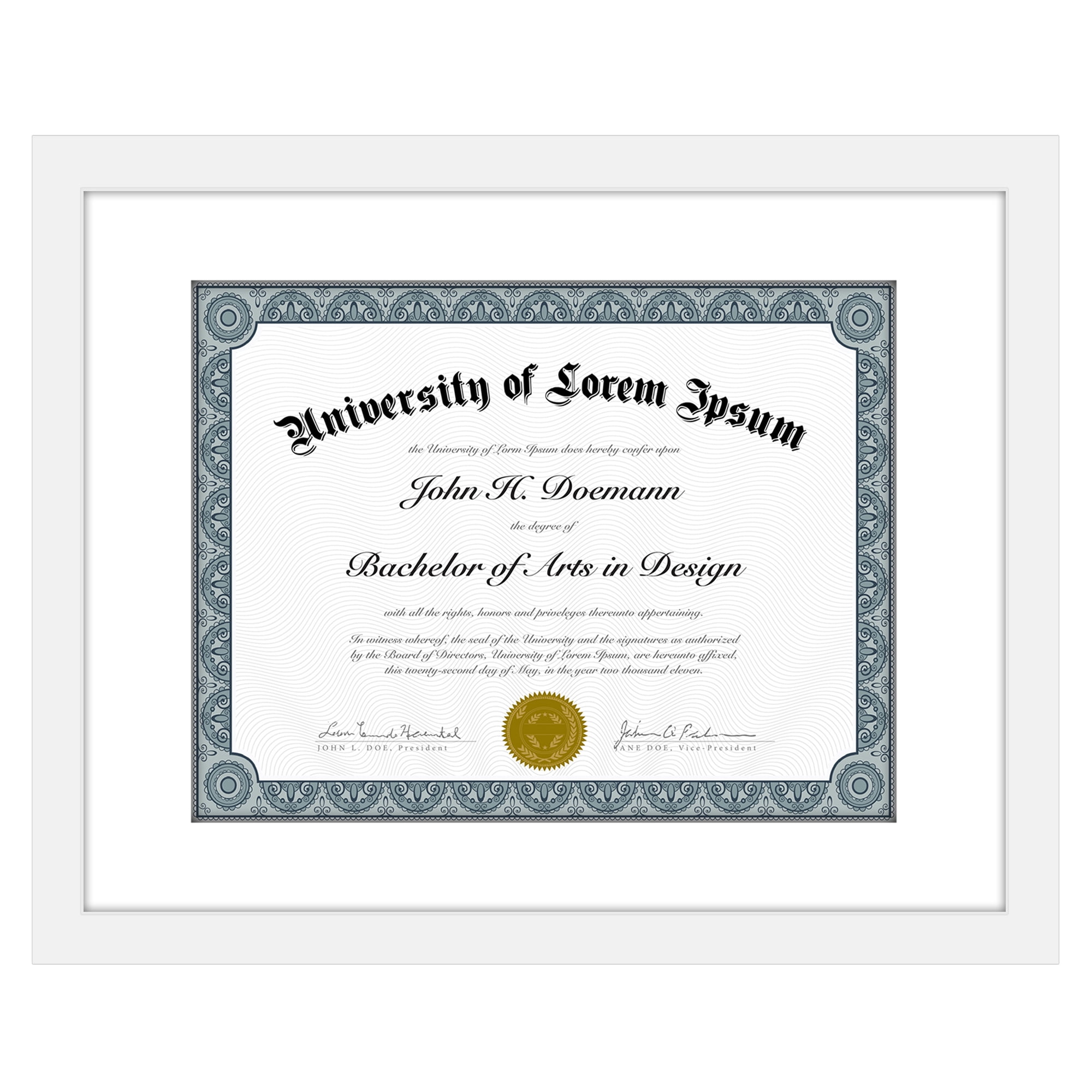 Americanflat 11x14 Diploma Frame with Shatter-Resistant Glass with 8.5x11 Mat Display Documents Legacy - White