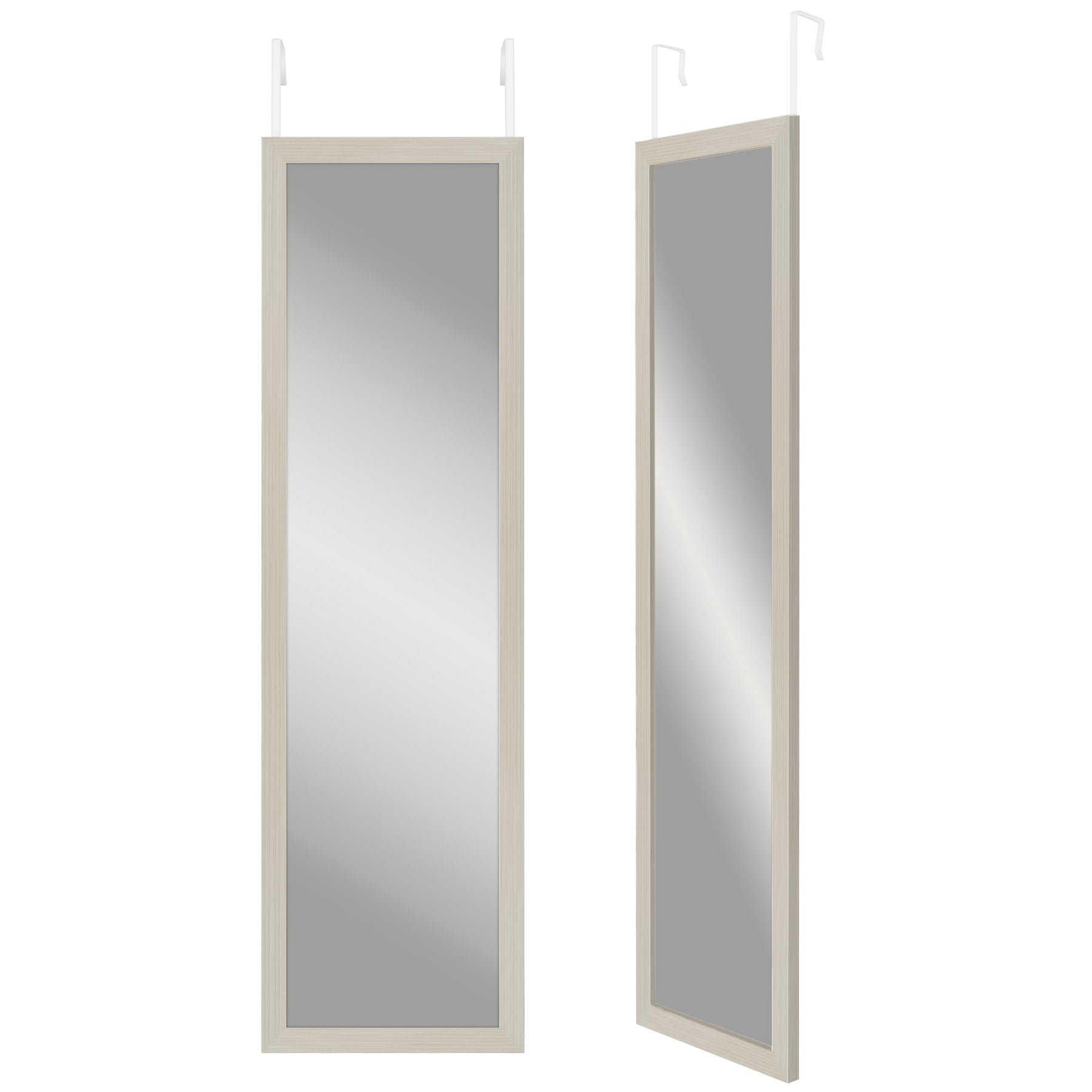 Americanflat Over The Door Mirror - Full Length Mirror with Hanging Brackets - Door Mirror for Bedroom, Bathroom, Dorm, Long Full Body Mirror with Hanger and Shatter-Resistant Glass - Light Wood