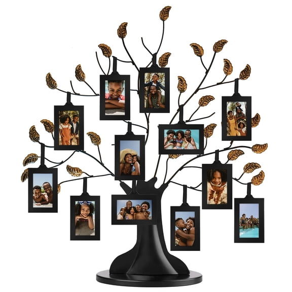 Americanflat Family Tree Picture Frame - Includes 12 Hanging 2x3 Picture Frames - Adjustable Ribbon Tassels - Ideal as Mothers Day Gifts, Birthday Gifts, or Christmas Decor - Black and Bronze A101