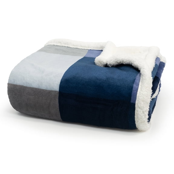 Americanflat - Fleece and Sherpa Throw Blanket - Oversize Plaid - 50x60 Inch - Blue