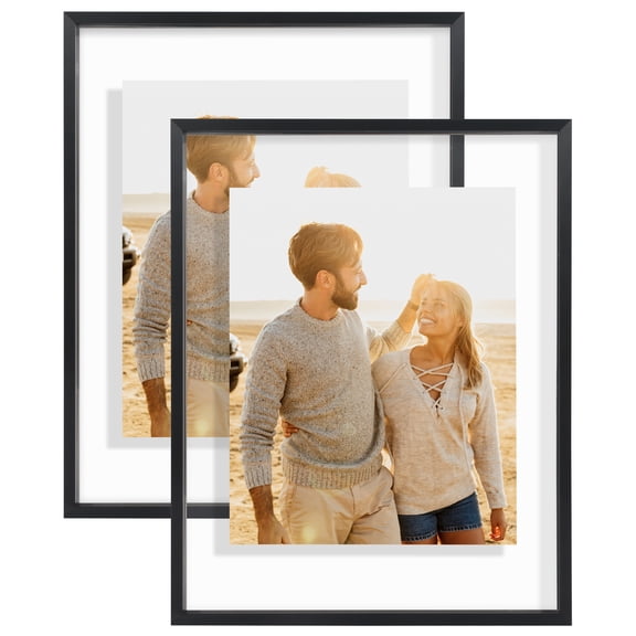 Americanflat 11x14 Picture Frame with Shatter-Resistant Glass 2 Pack Aluminum Floating Display Photo - Black