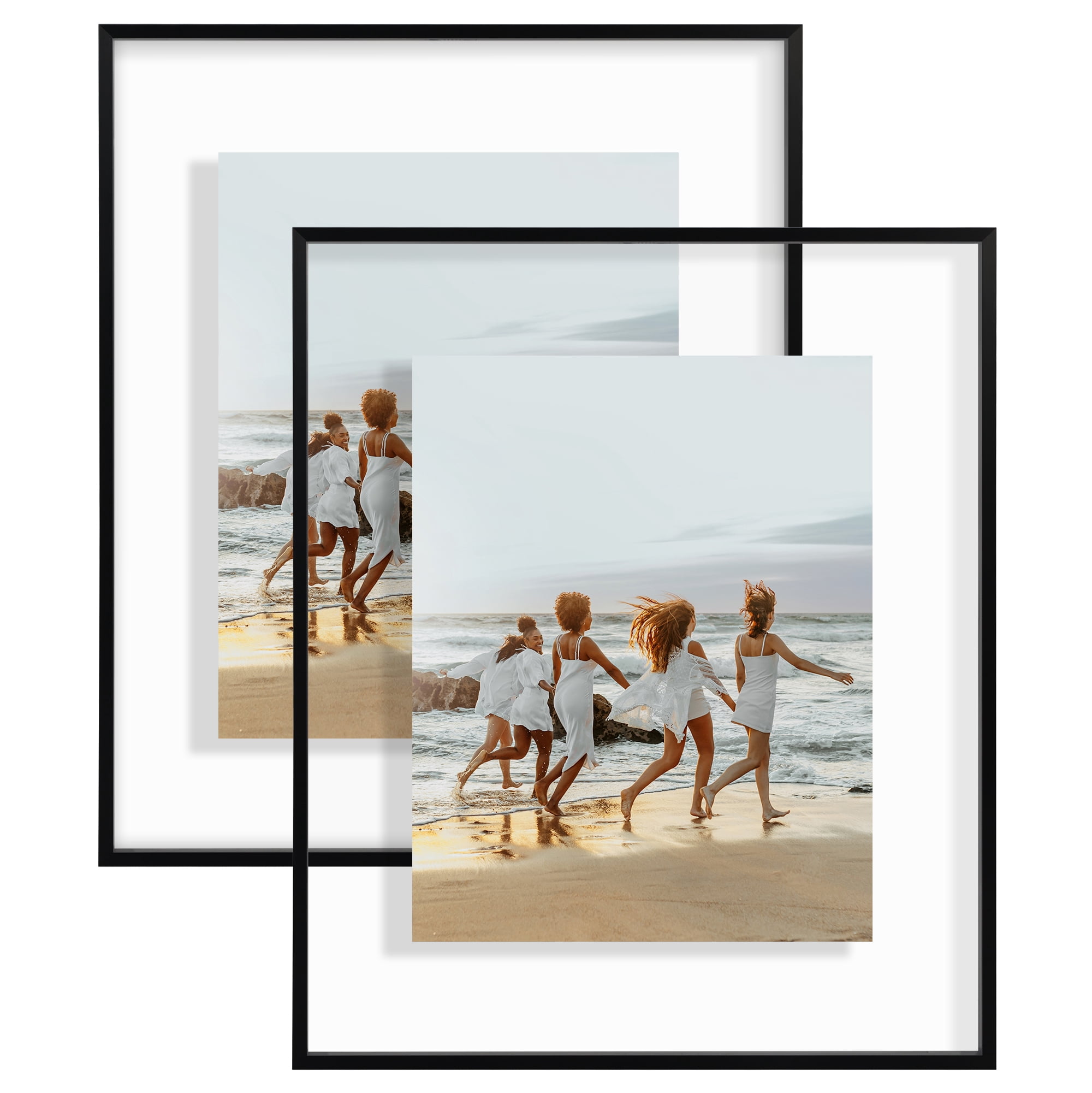 Americanflat 16x20 Picture Frame with Shatter-Resistant Glass 2 Pack Aluminum Floating Display Photo - Black