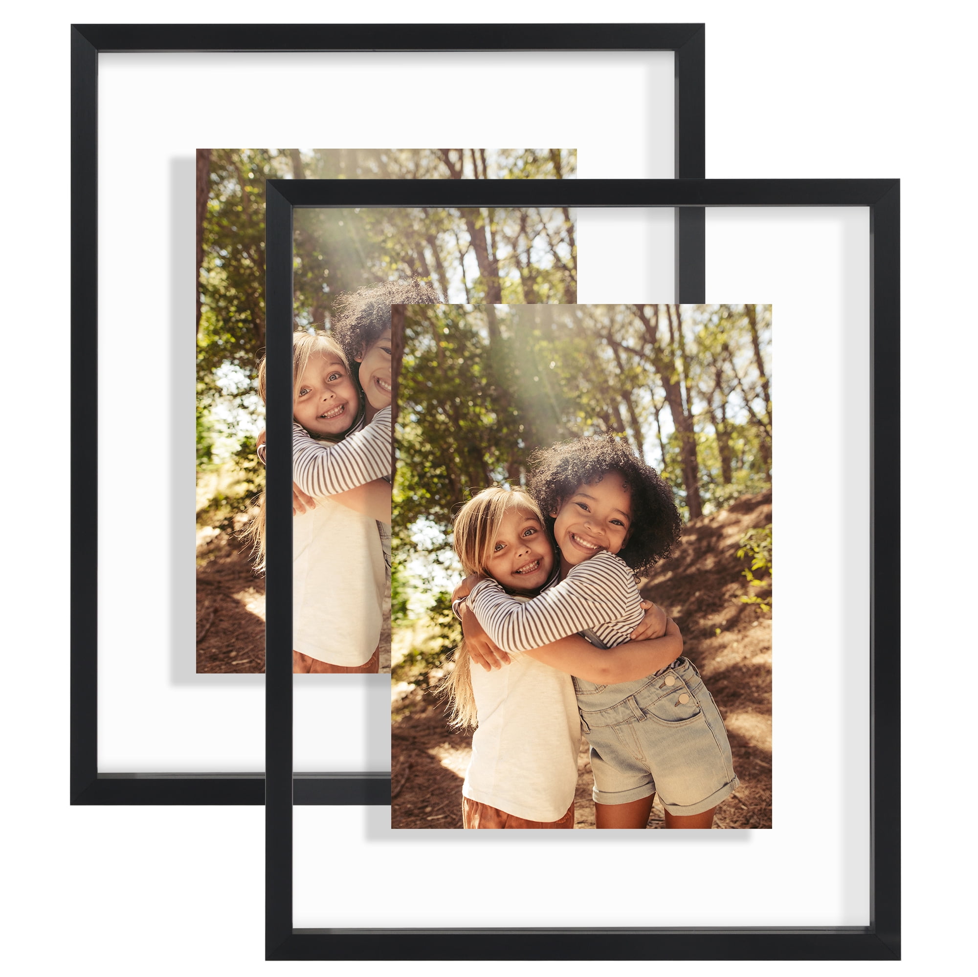 Americanflat 8x10 Picture Frame with Shatter-Resistant Glass 2 Pack Aluminum Floating Display Photo - Black