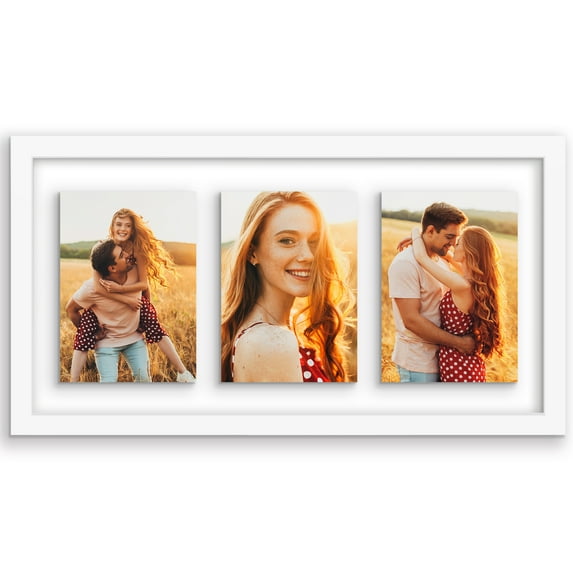 Americanflat Floating Collage Frame - Display Three 5x7 Photos - 10x20 - White