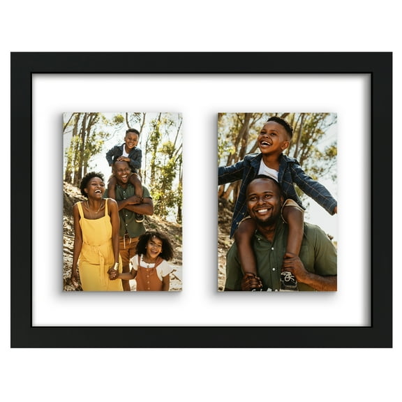 Americanflat 4x6 Double Picture Frame with Shatter-Resistant Glass Fits 2 use as One 9x12 Poster Frame - Black
