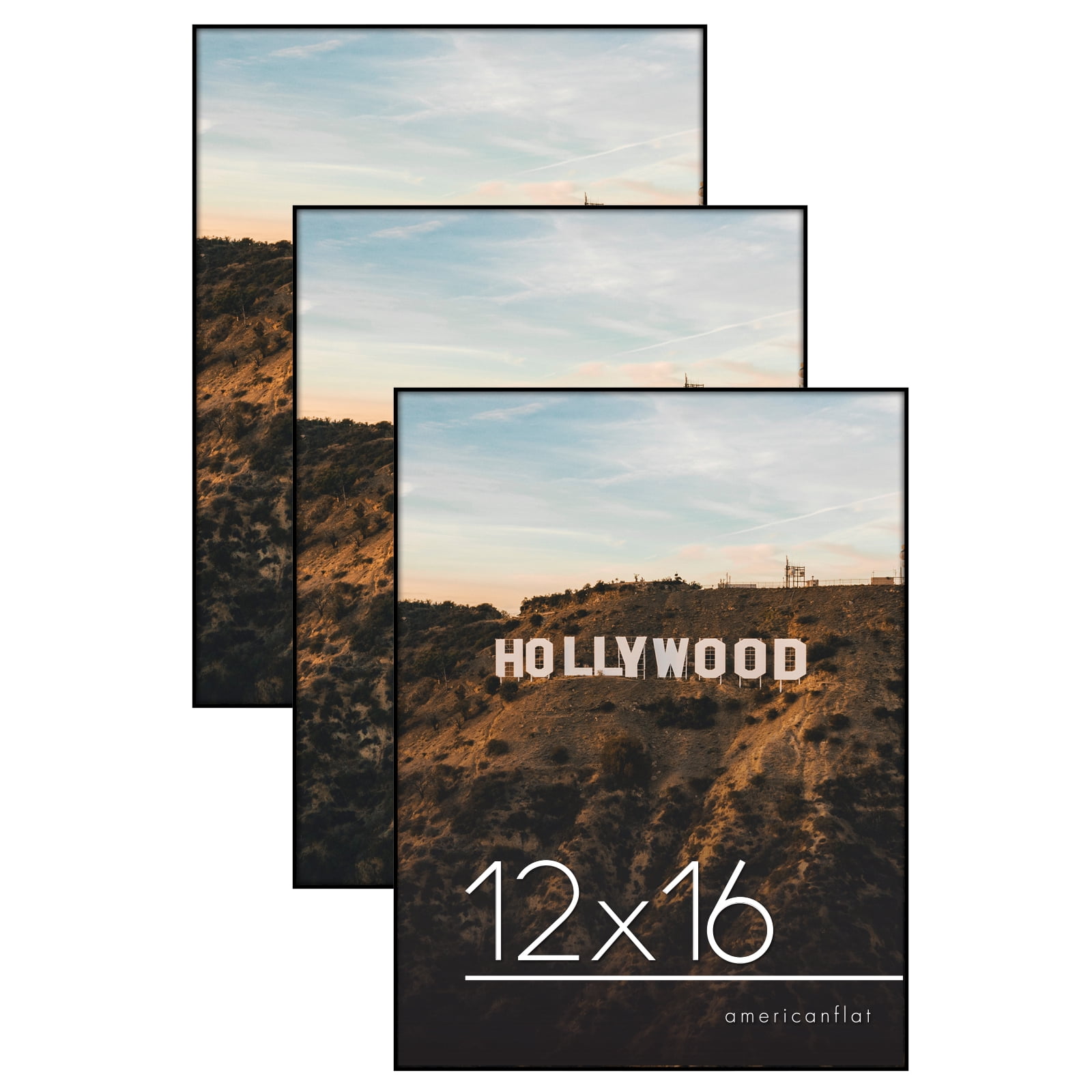 Americanflat Front Loading 12x16 Picture Frames in Black - Set of 3 Thin Frameless Plastic Frames with Shatter-Resistant Glass - Horizontal and Vertical Formats for Wall