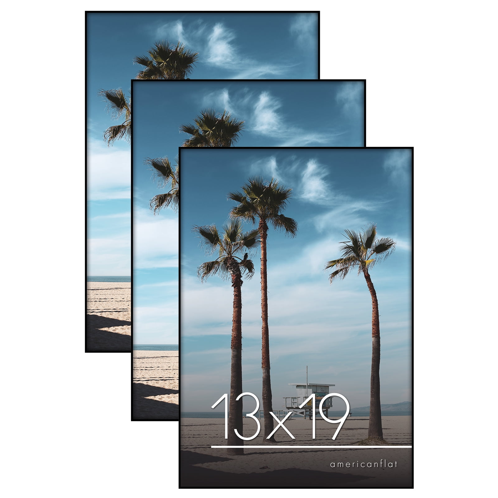 Americanflat Front Loading 13x19 Picture Frames in Black - Set of 3 Thin Frameless Plastic Frames with Shatter-Resistant Glass - Horizontal and Vertical Formats for Wall