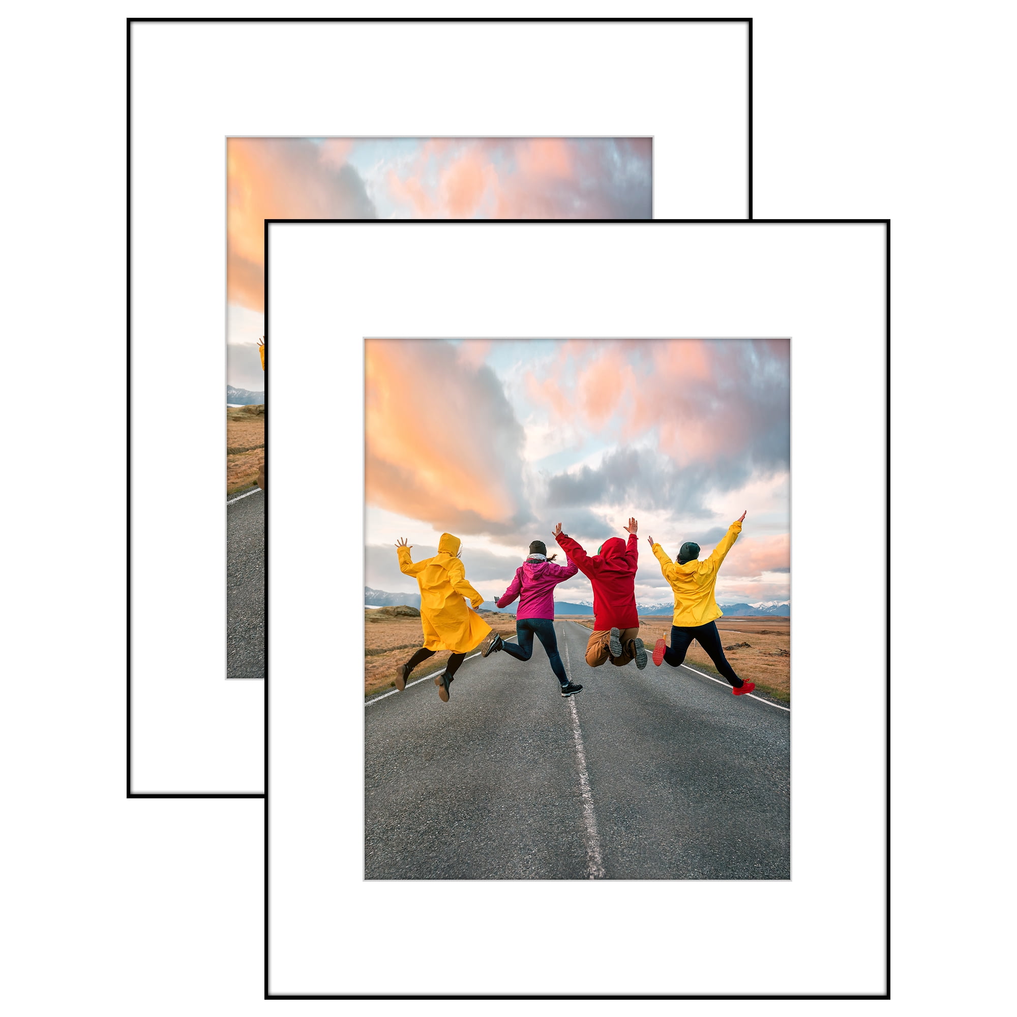 Americanflat 16x20 Front Loading Picture Frame with Shatter-Resistant Glass with 11x14 Mat 2 Pack Wall - Black