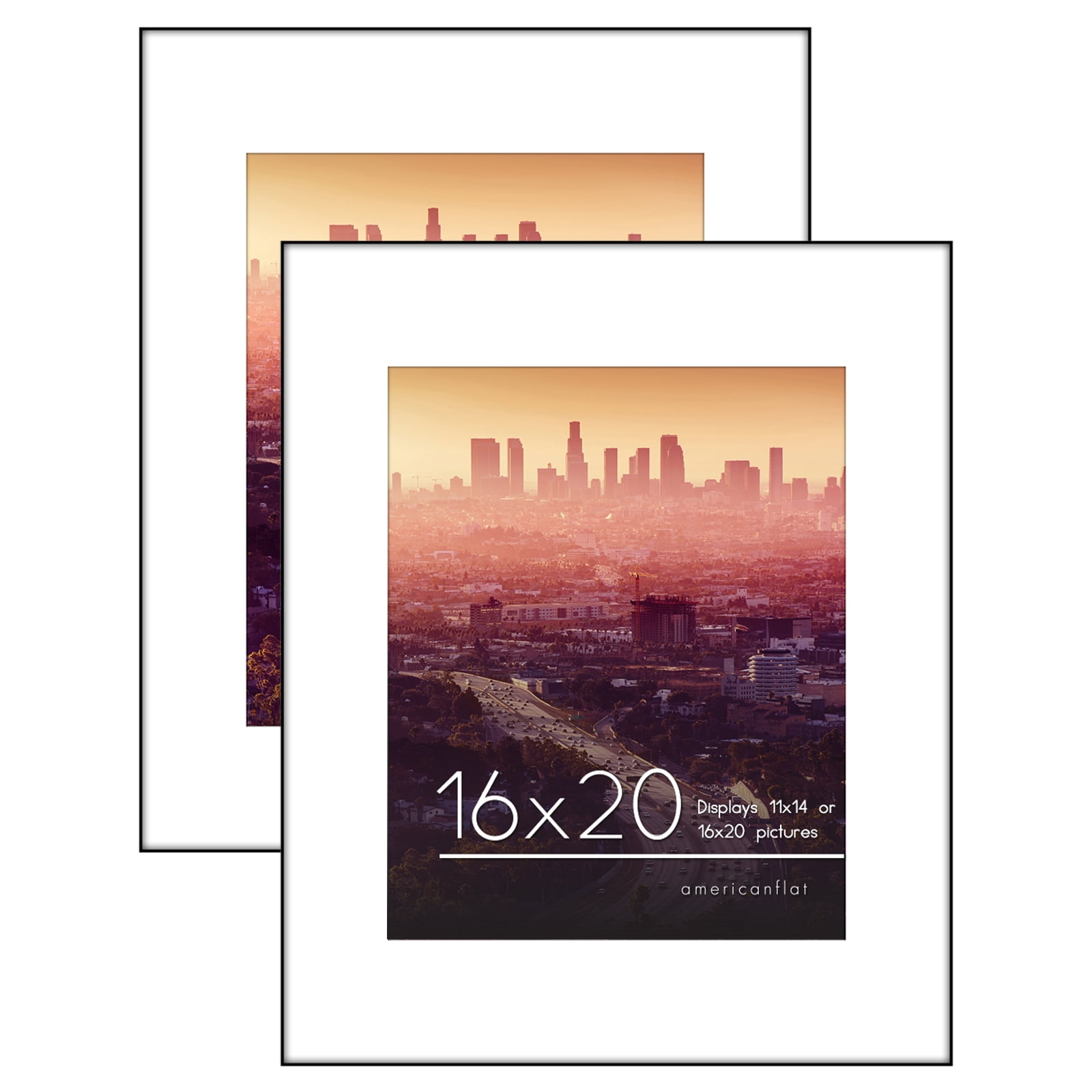 Americanflat Front Loading 16x20 Picture Frames in Black - Displays 11x14 With Mat and 16x20 Without Mat - Set of 2 Thin Frames with Shatter-Resistant Glass - Horizontal and Vertical Formats for Wall