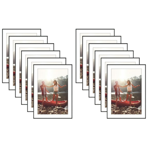 Americanflat Front Loading 5x7 Picture Frame Set with Mat for 4x6 - Perfect for Photos - 12 Pack - Black