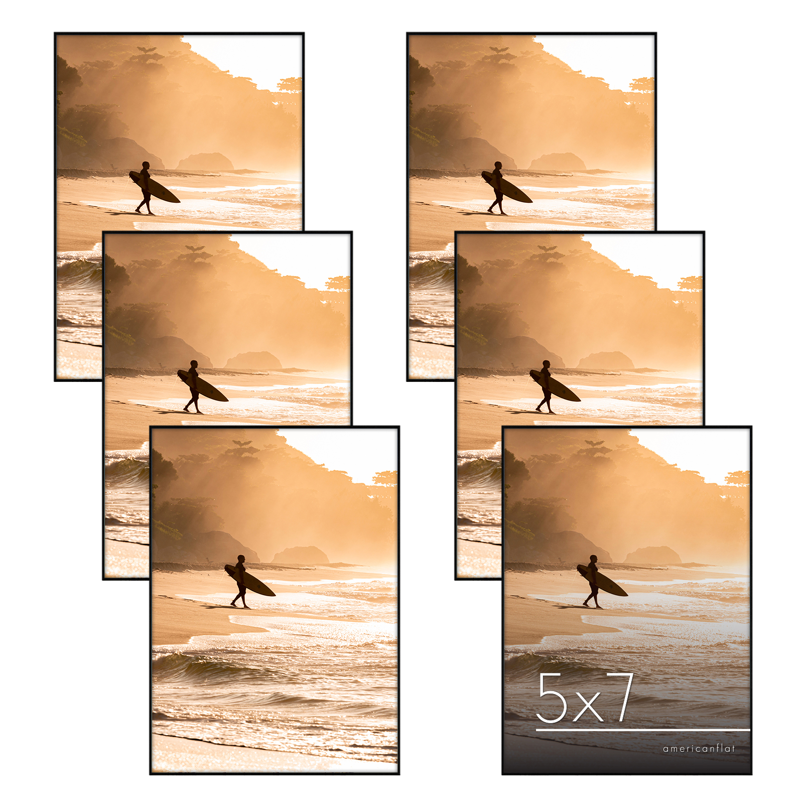 Americanflat Front Loading 5x7 Picture Frames in Black - Set of 6 Thin Frameless Plastic Frames with Shatter-Resistant Glass and Pop-In Easel Stand For Horizontal and Vertical Display.