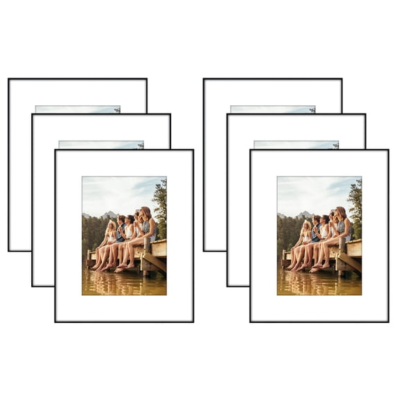 Americanflat 8x10 Front Loading Picture Frame with Shatter-Resistant Glass with 5x7 Mat 6 Pack Photo - Black
