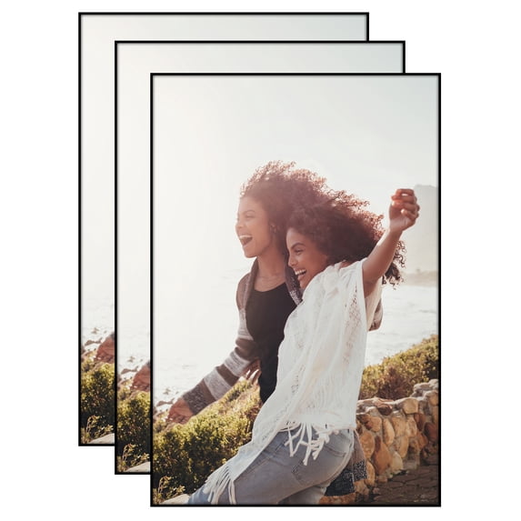 Americanflat 12x18 Poster Frame with Shatter-Resistant Glass 3 Pack Front Loading Metropolitan Photo - Black