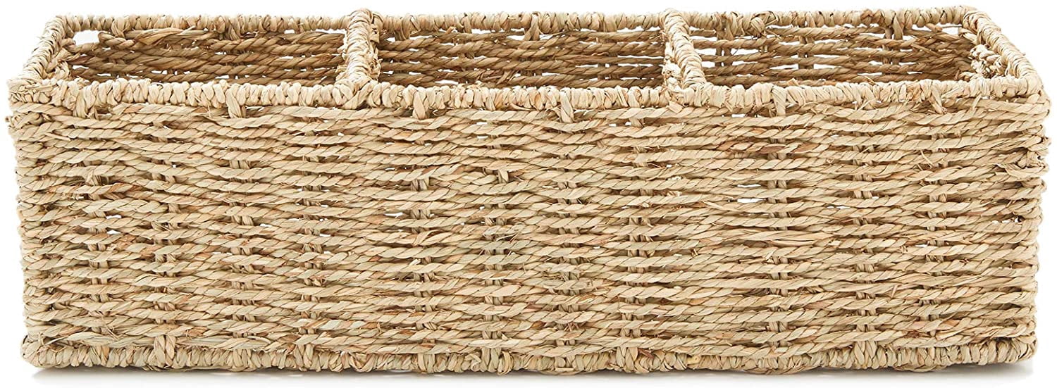 Americanflat Hand-Woven Seagrass Storage Basket - Countertop Organizer for Toilet Tank Top, Bathroom, Kitchen, 16.5 L x 6 W x 5 H inches