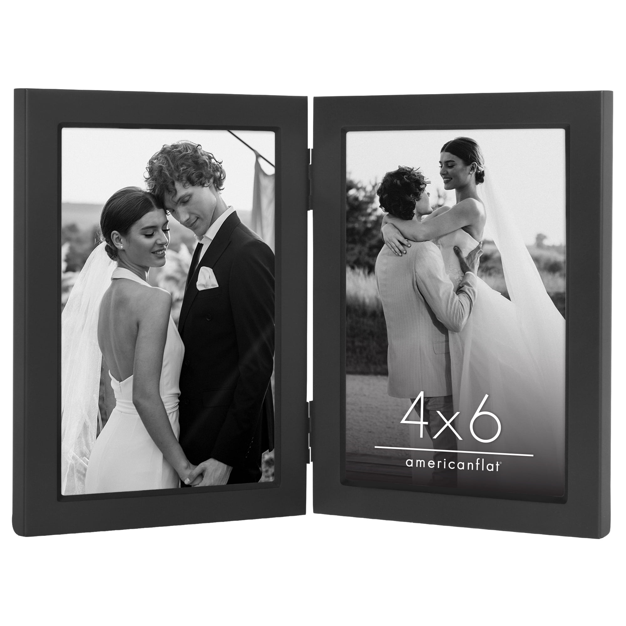 Americanflat 4x6 Hinge Frame with Shatter-Resistant Glass Hinged Metal Wide Beveled Molding Modern - Black