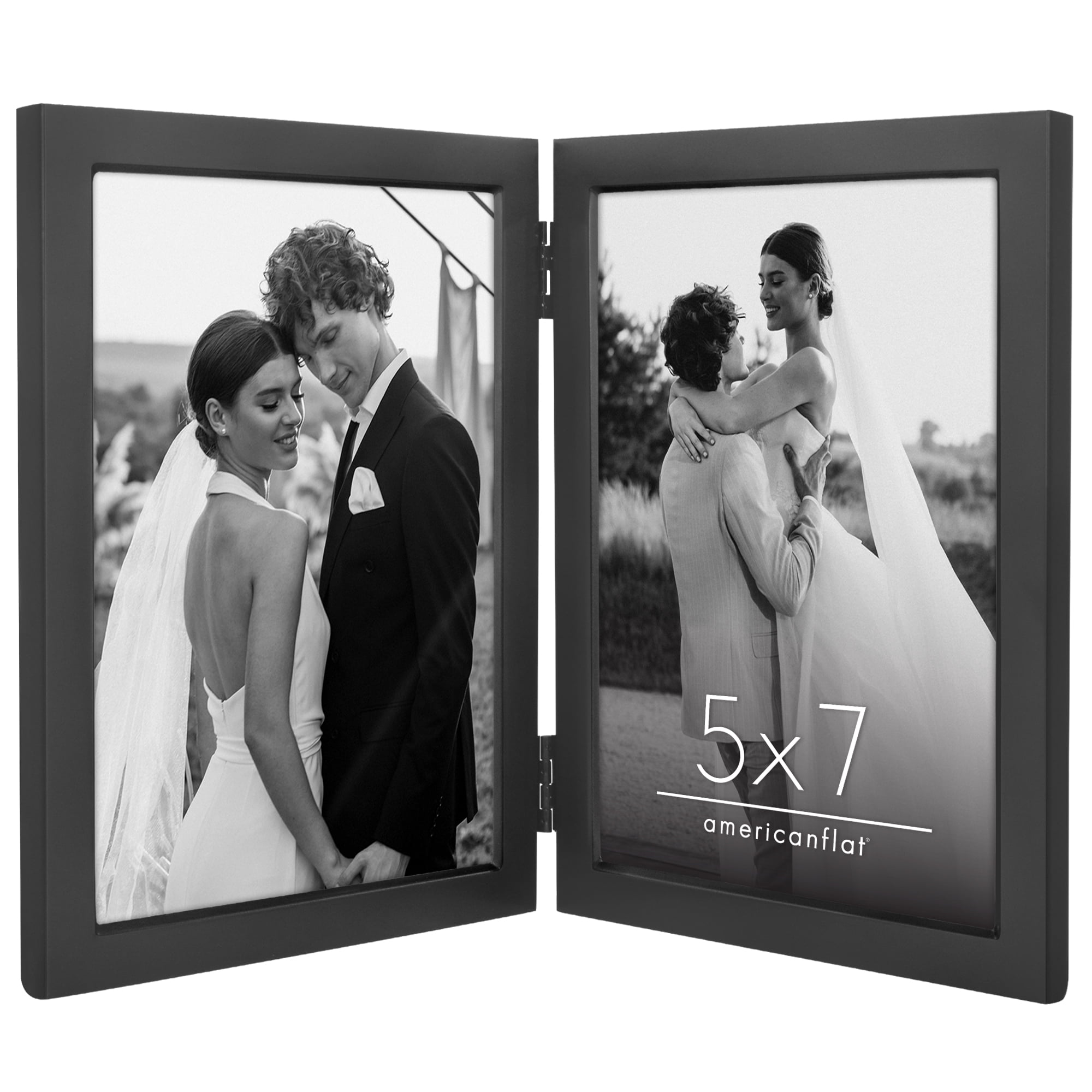 Americanflat 5x7 Hinge Frame with Shatter-Resistant Glass Hinged Metal Wide Beveled Molding Modern - Black