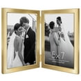 thumbnail image 1 of Americanflat 5x7 Hinge Frame with Shatter-Resistant Glass Hinged Metal Wide Beveled Molding Modern - Gold, 1 of 9