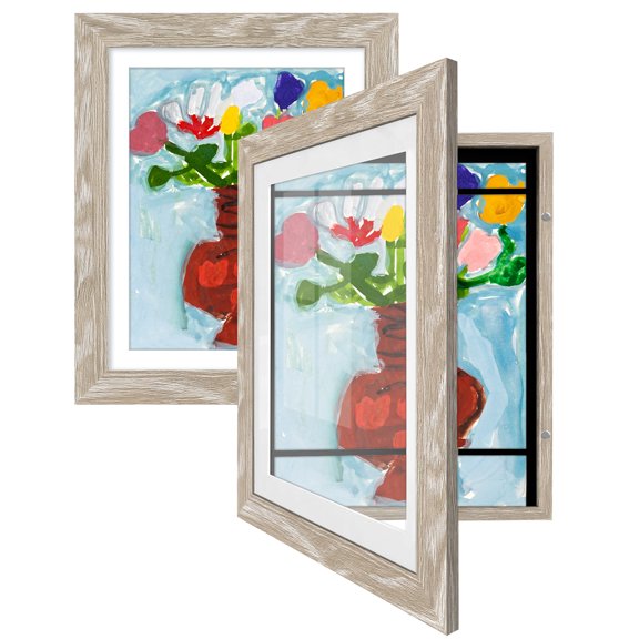 Americanflat Kids Art Frame 10x12.5 inches with 8.5x11 inches Mat - Composite Wood And Glass (2 Pack) - Driftwood