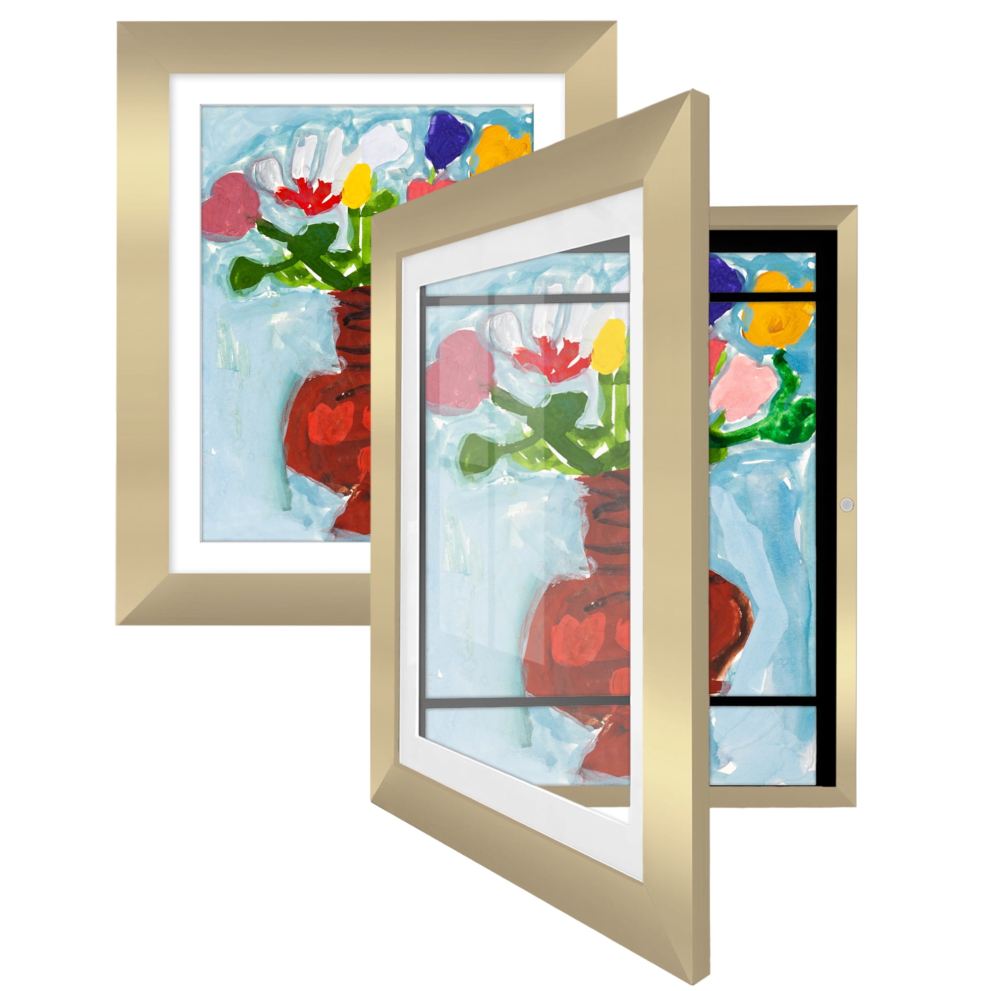 Americanflat 10x12.5 Kids Art Frame 2 Pack Holds 100 Art Pieces 8.5x11 Mat Magnetic Letter Size Display Mini - Gold