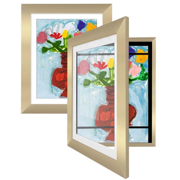 Americanflat 10x12.5 Kids Art Frame 2 Pack Holds 100 Art Pieces 8.5x11 Mat Magnetic Letter Size Display Mini - Gold