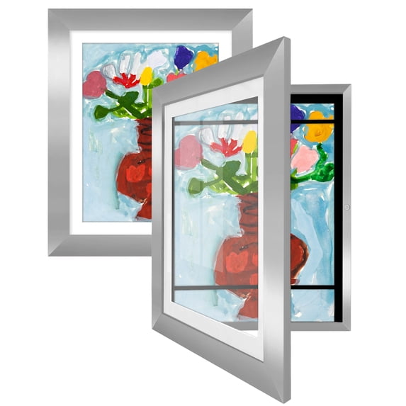 Americanflat 10x12.5 Kids Art Frame 2 Pack Holds 100 Art Pieces 8.5x11 Mat Magnetic Letter Size Display Mini - Silver