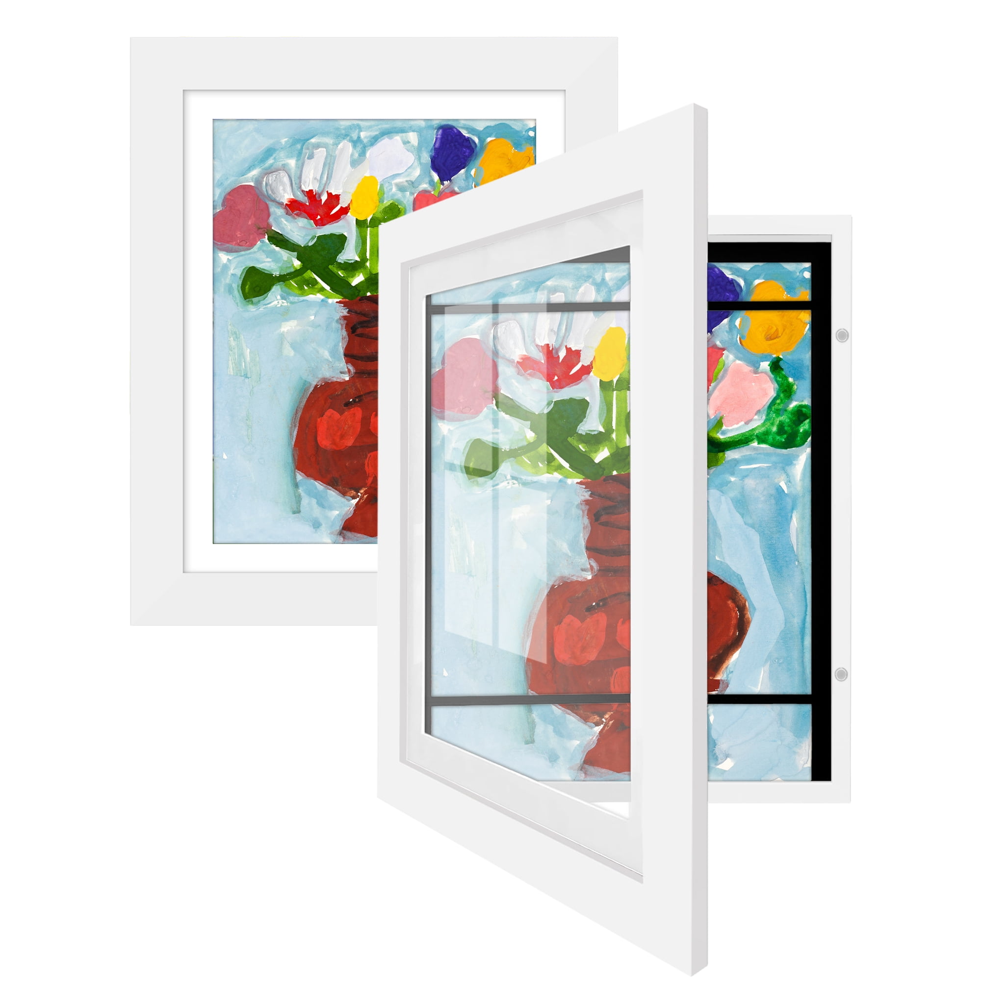 Americanflat 8.5x11 Kids Art Frame 2 Pack Holds 100 Art Pieces Magnetic Letter Size Display Mini - White