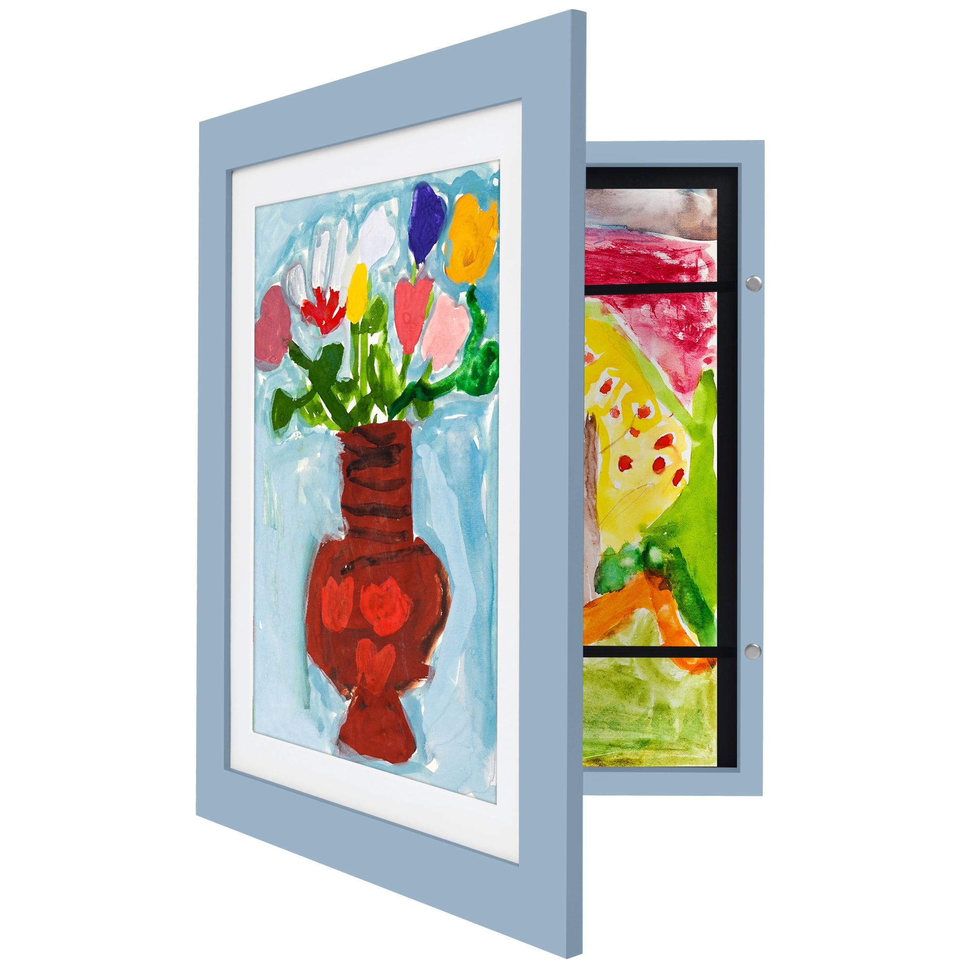 Americanflat 10x12.5 Kids Art Frame with 8.5x11 Mat Holds 100 Art Pieces Magnetic Letter Size Display - Baby Blue