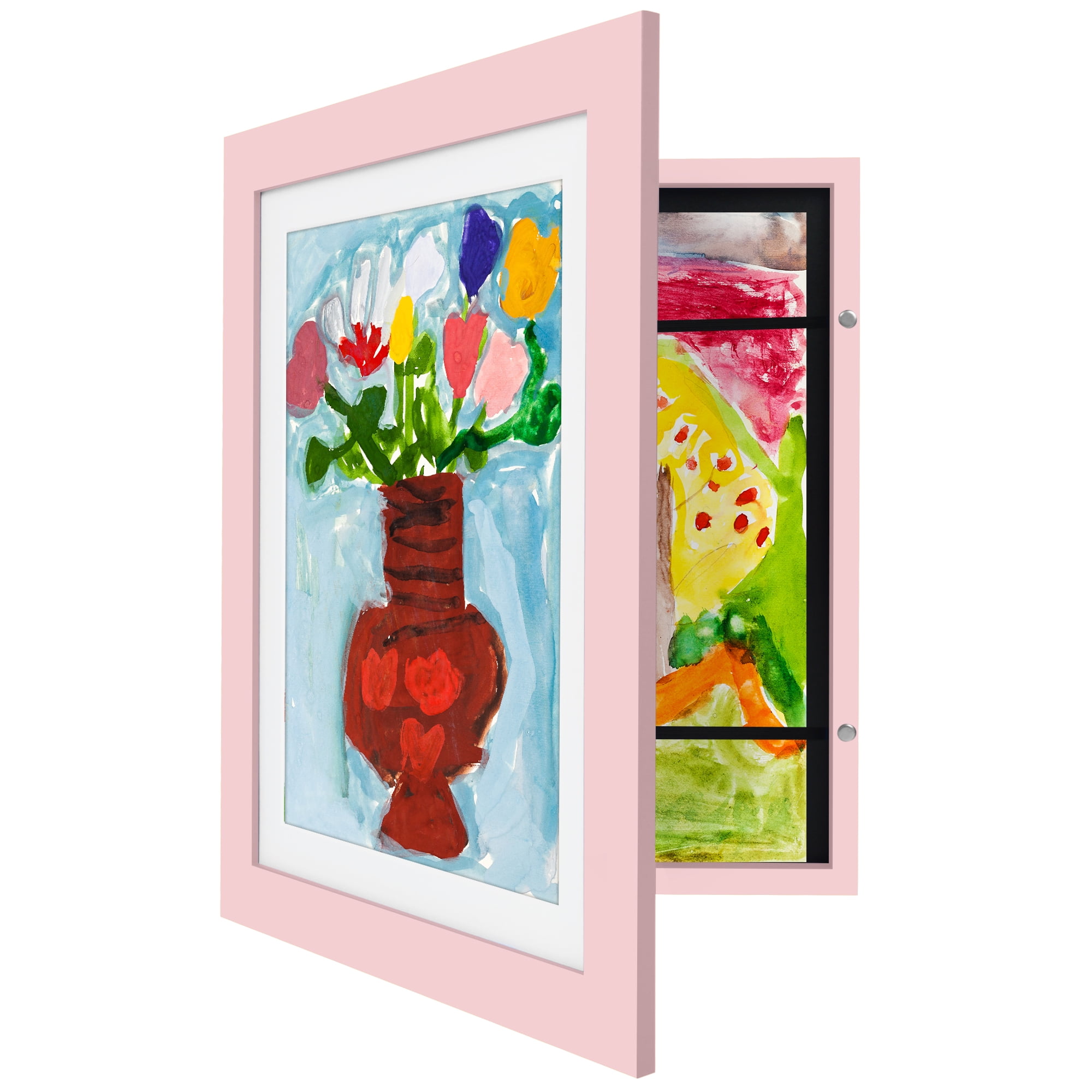 Americanflat 10x12.5 Kids Art Frame with 8.5x11 Mat Holds 100 Art Pieces Magnetic Letter Size Display - Light Pink