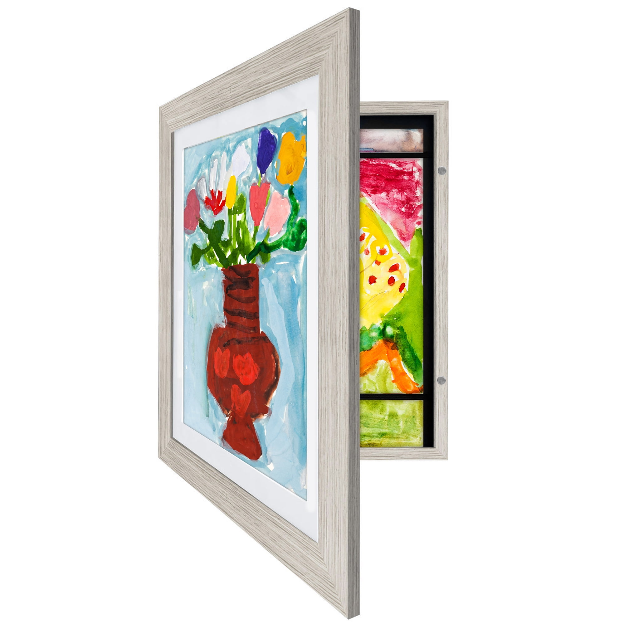 Americanflat 10x12.5 Kids Art Frame with 8.5x11 Mat Holds 100 Art Pieces Magnetic Letter Size Display - Driftwood