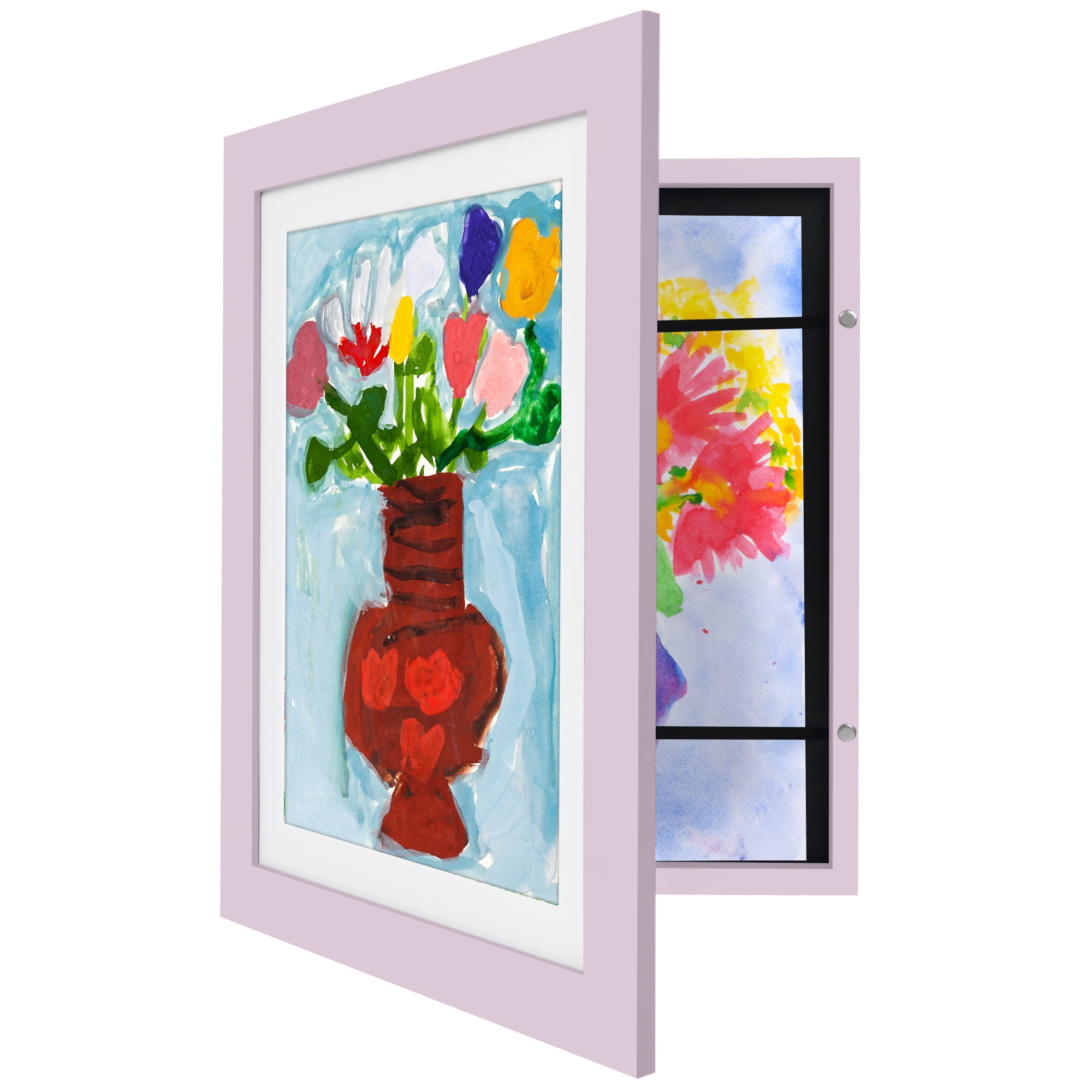 Americanflat 10x12.5 Kids Art Frame with 8.5x11 Mat Holds 100 Art Pieces Magnetic Letter Size Display Mini - Lilac