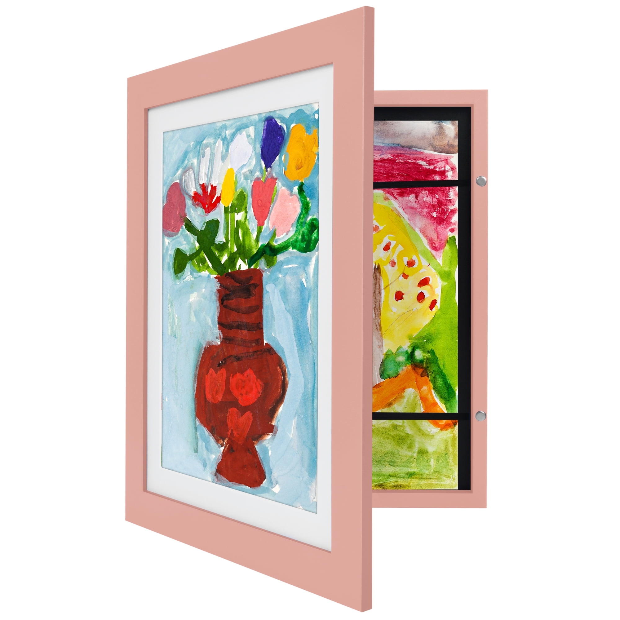 Americanflat 10x12.5 Kids Art Frame with 8.5x11 Mat Holds 100 Art Pieces Peachy Magnetic Letter Size Display - Pink