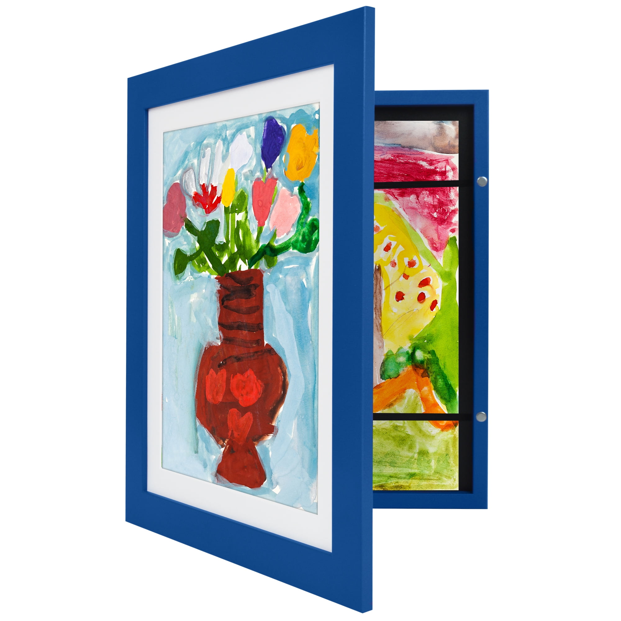 Americanflat 10x12.5 Kids Art Frame with 8.5x11 Mat Holds 100 Art Pieces Sapphire Magnetic Letter Size Mini - Blue