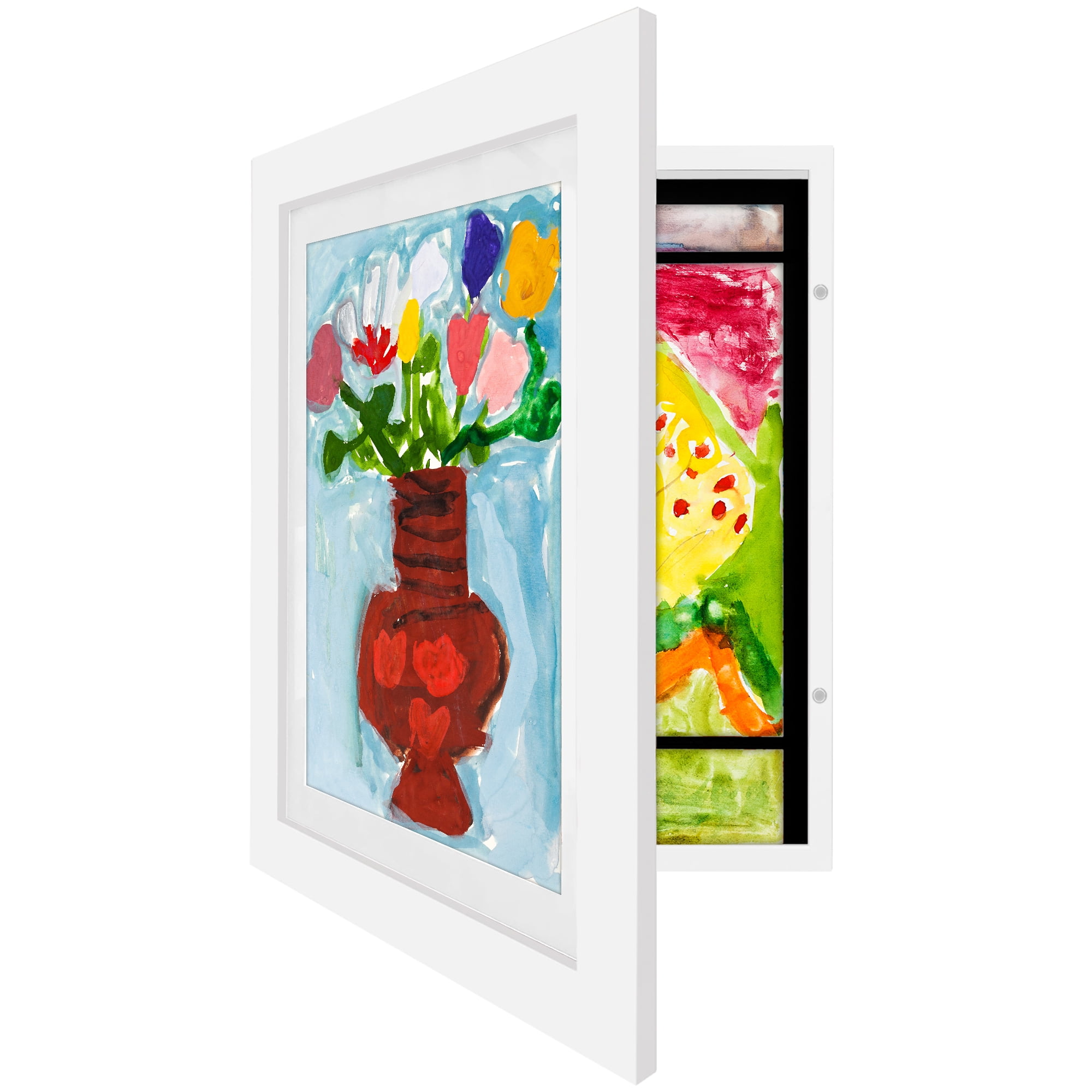 Americanflat 8.5x11 Kids Art Frame Holds 100 Art Pieces Magnetic Letter Size Display Mini - White