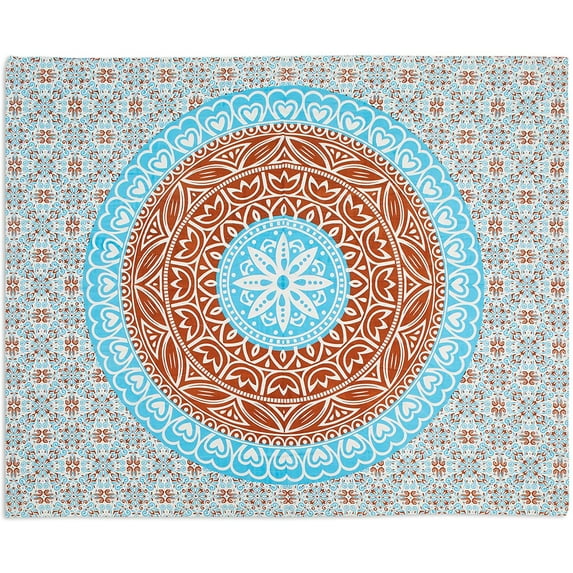 Americanflat Mandala Tapestry Wall Hanging - Boho Hippie Indie Colorful Decoration Artwork Blanket for Living Room, Bedroom, or College Dorm - Handcrafted in India 100% Cotton, 50x60 Aqua Coral