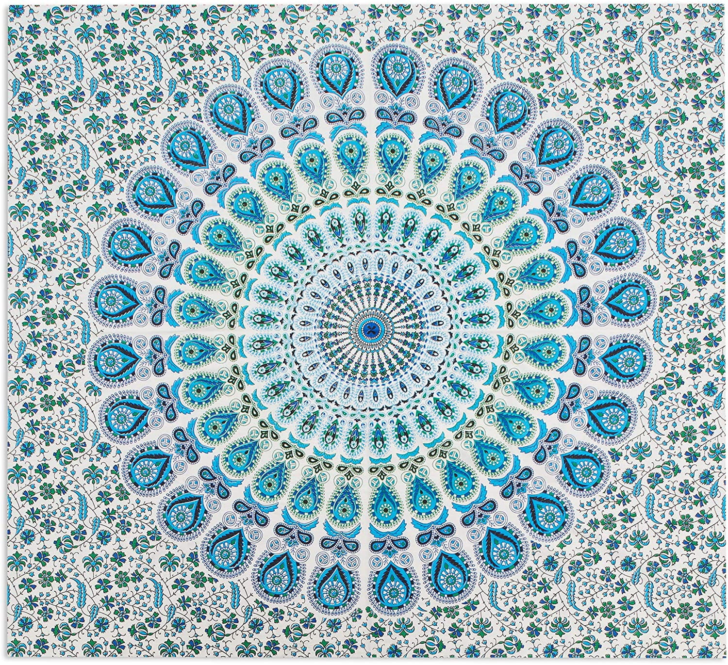 Americanflat Mandala Tapestry Wall Hanging - Boho Hippie Indie Colorful Decoration Artwork Blanket for Living Room, Bedroom, or College Dorm - Handcrafted in India 100% Cotton, 90x102 Blue