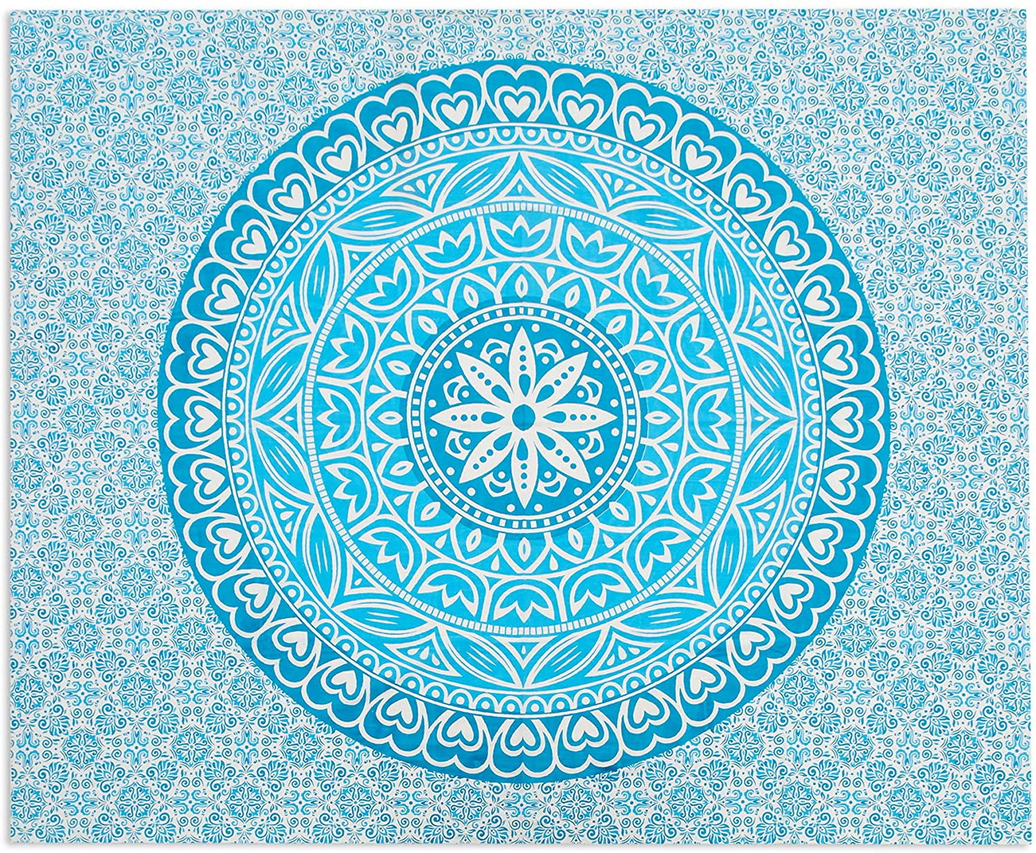 Americanflat Mandala Tapestry Wall Hanging - Boho Hippie Indie Colorful Decoration Artwork Blanket for Living Room, Bedroom, or College Dorm - Handcrafted in India 100% Cotton, 50x60 Aqua
