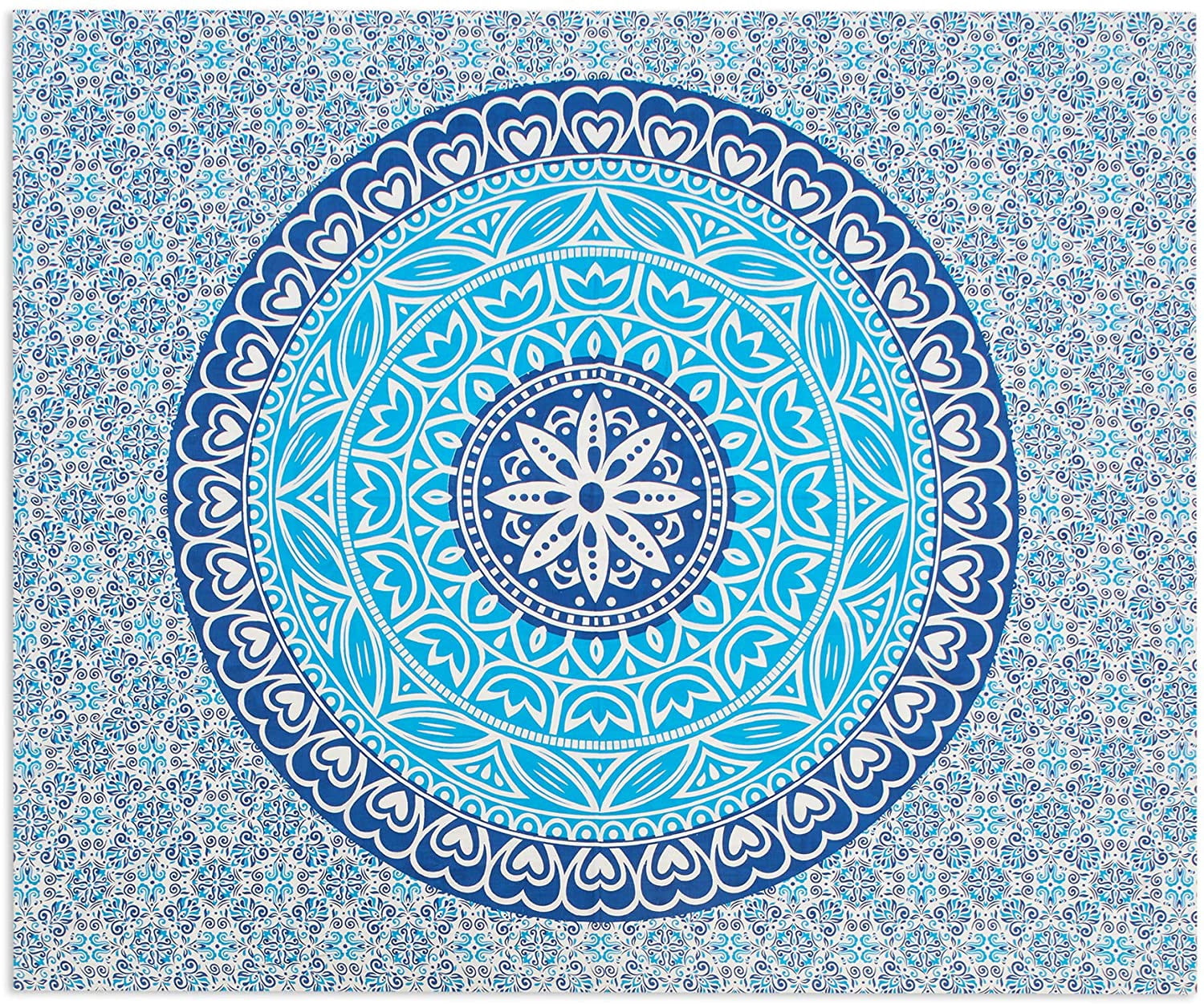 Americanflat Mandala Tapestry Wall Hanging - Boho Hippie Indie Colorful Decoration Artwork Blanket for Living Room, Bedroom, or College Dorm - Handcrafted in India 100% Cotton, Aqua Navy 84x90