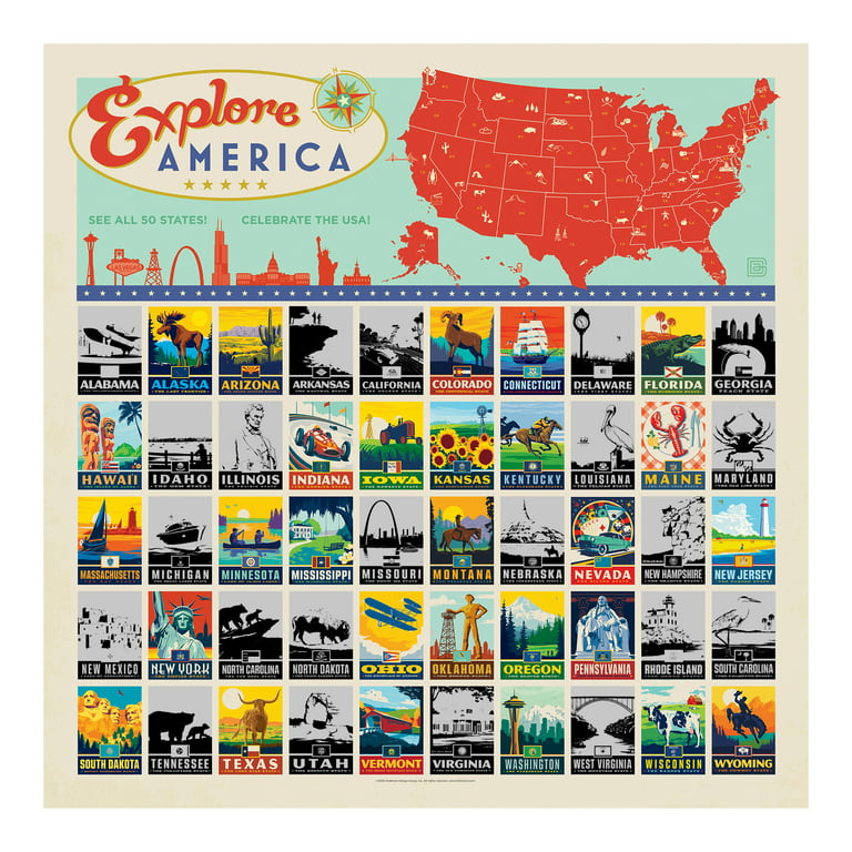 Americanflat National Park Scratch Off Poster - Scratchable List of 50  States Across USA - 24X24 Scratch Off Poster and US State Checklist with  Full Color Travel-Style Icons 