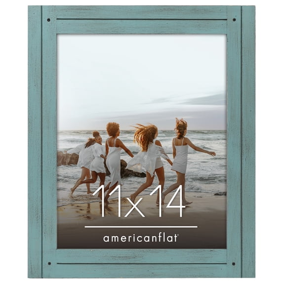 Americanflat 11x14 Picture Frame Polished Crystal Clear Glass Hampton Collection Distressed Frames - Blue